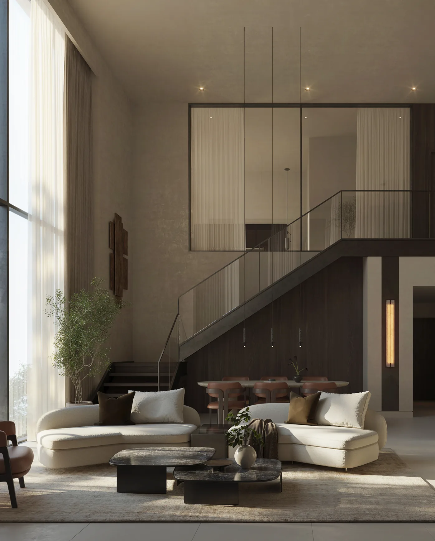 Sei Saadiyat 2 by Aldar Kanso Loft double-height living room with mezzanine bedroom in Saadiyat Cultural District, Abu Dhabi