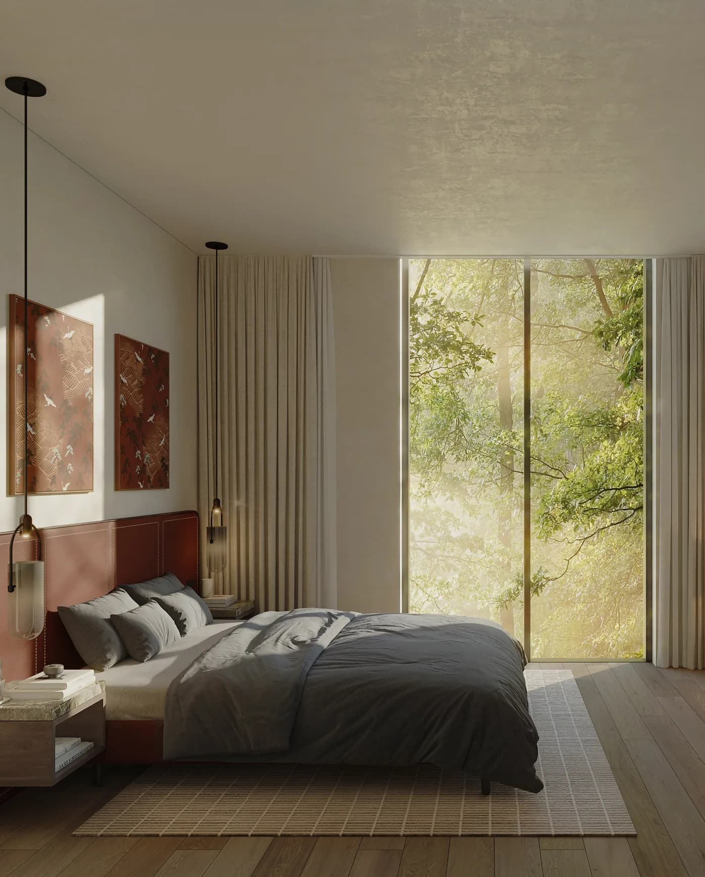 Sei Saadiyat 2 by Aldar two-bedroom interior with planted garden outlook in Saadiyat Cultural District, Abu Dhabi