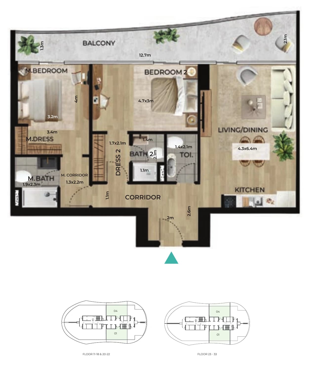 2 bedroom type C floor plan