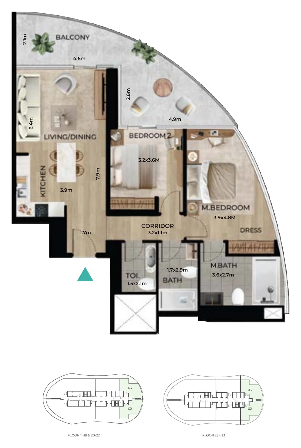 2 bedroom type D floor plan