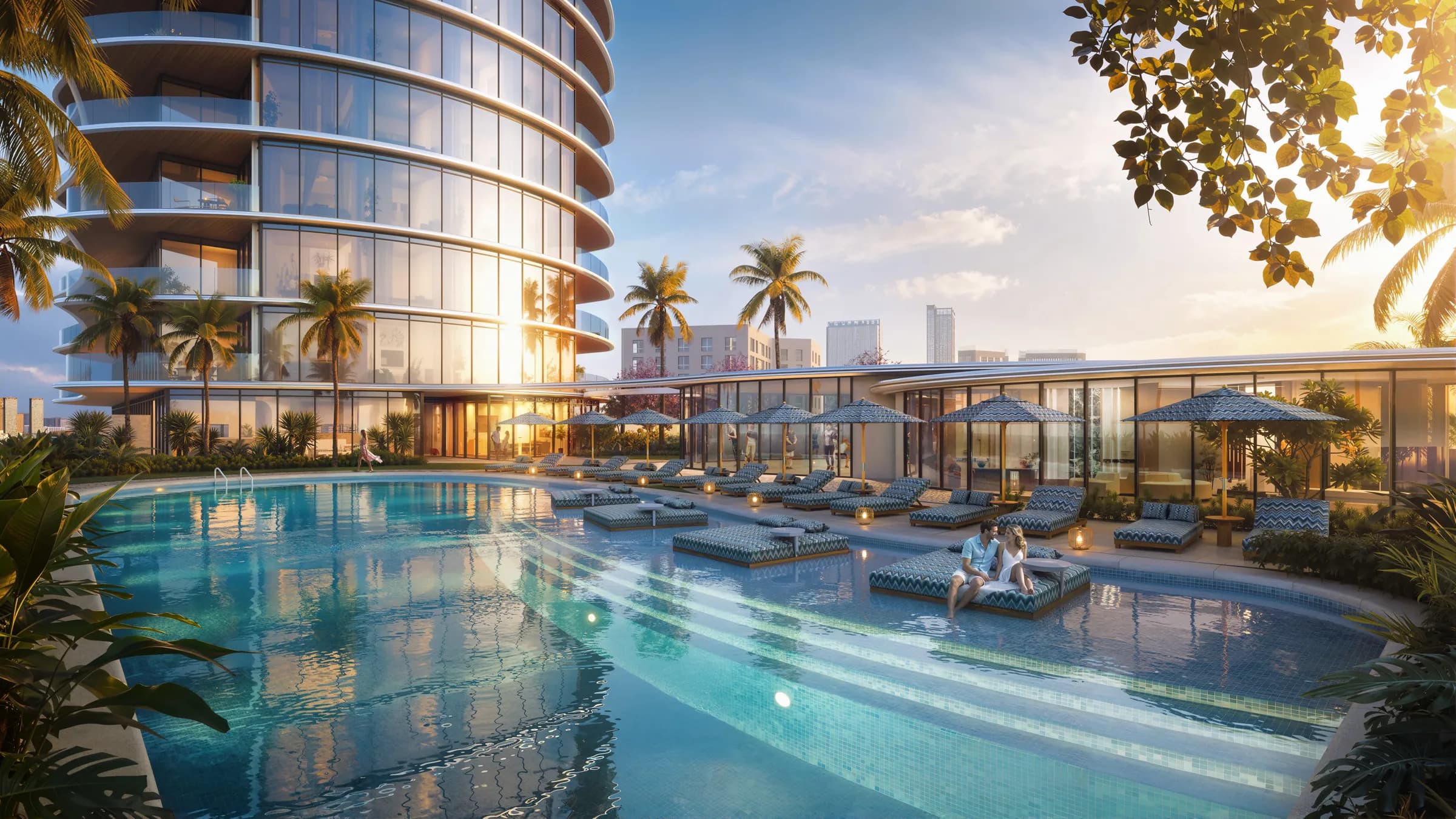 Pool deck at sunset
