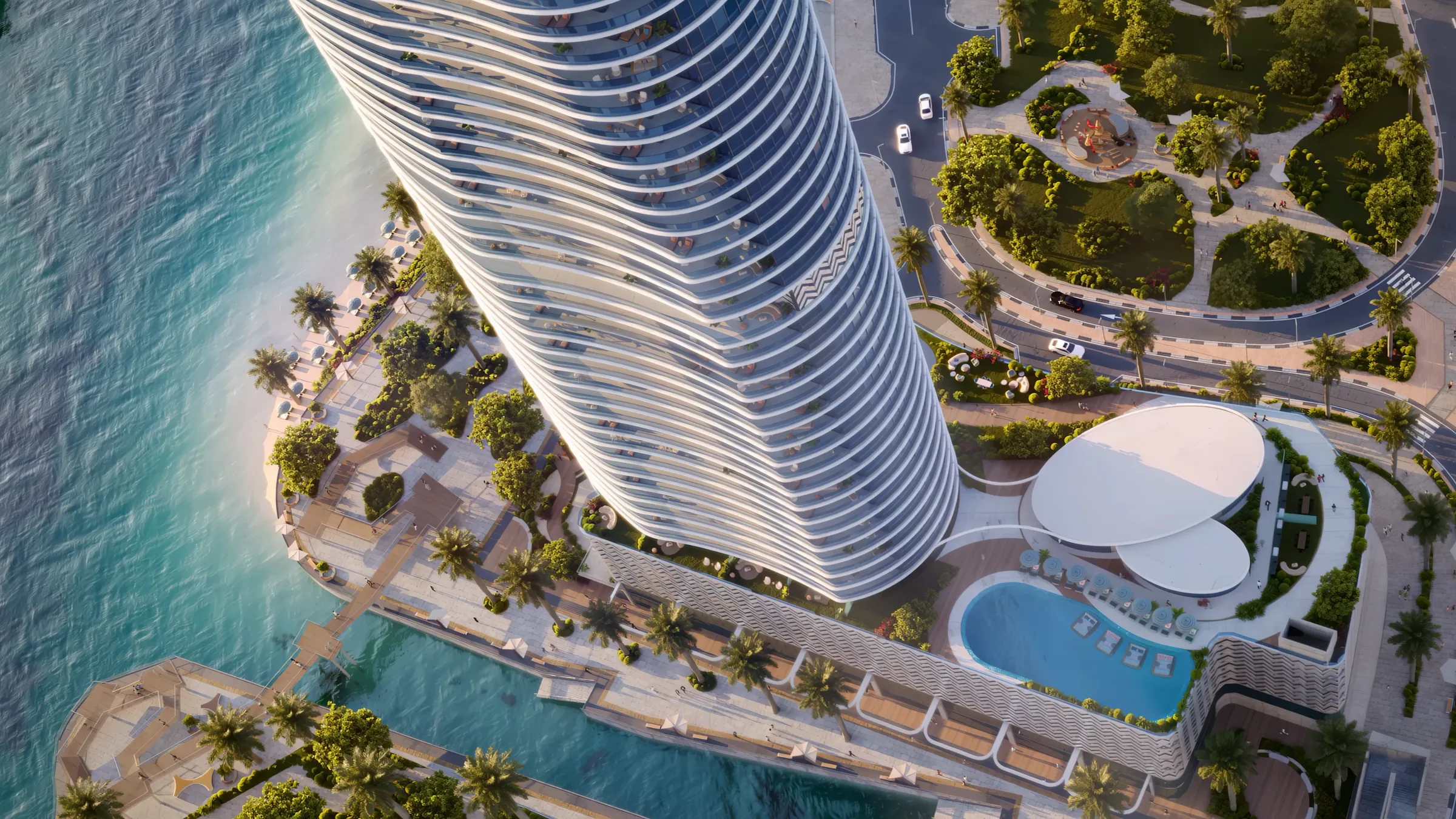 Beach and tower from above