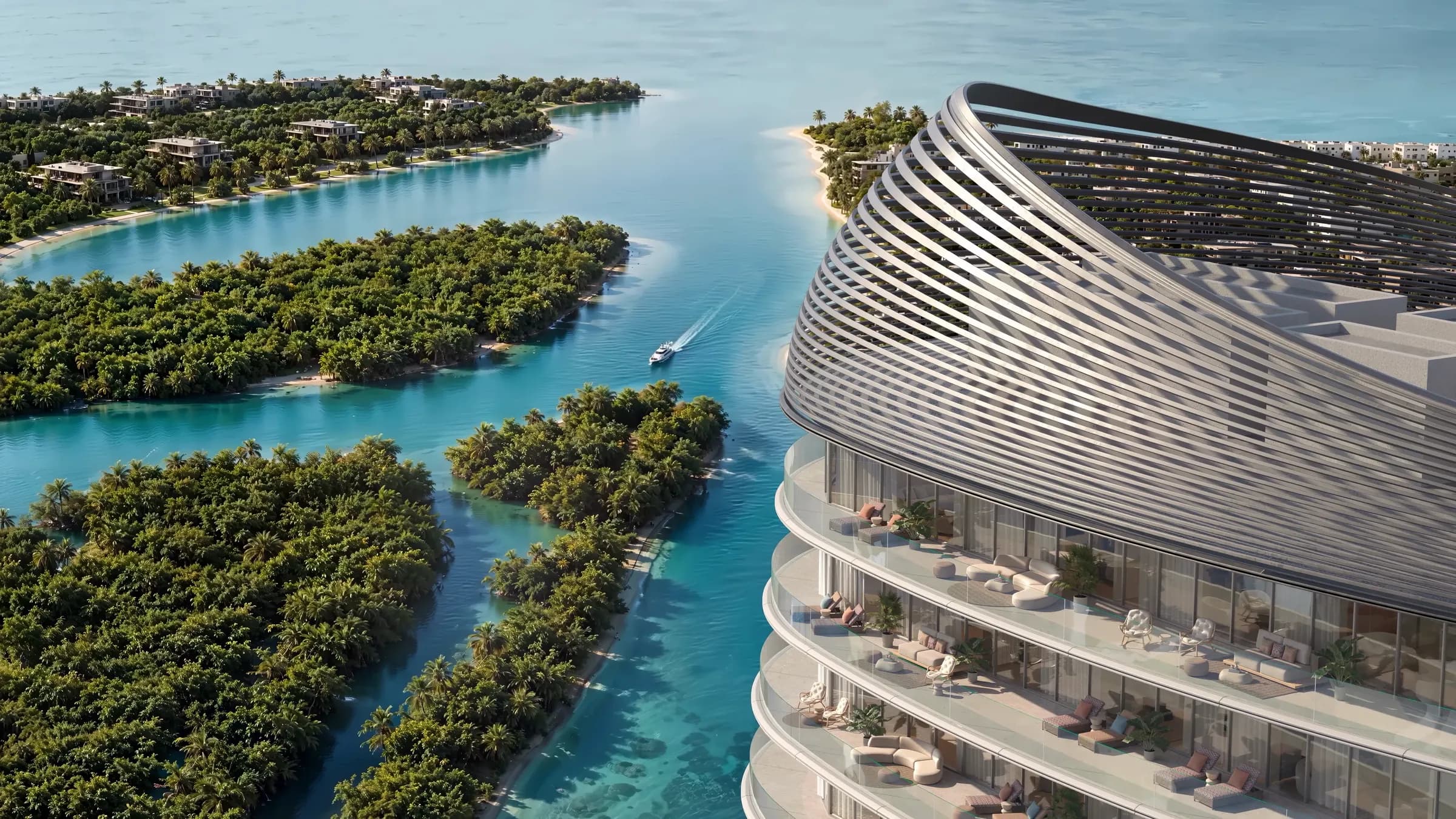 Aerial of the tower and mangrove edge