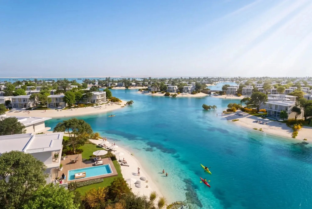 UAE waterfront off plan community with villas, lagoons and turquoise water, OffPlanProject